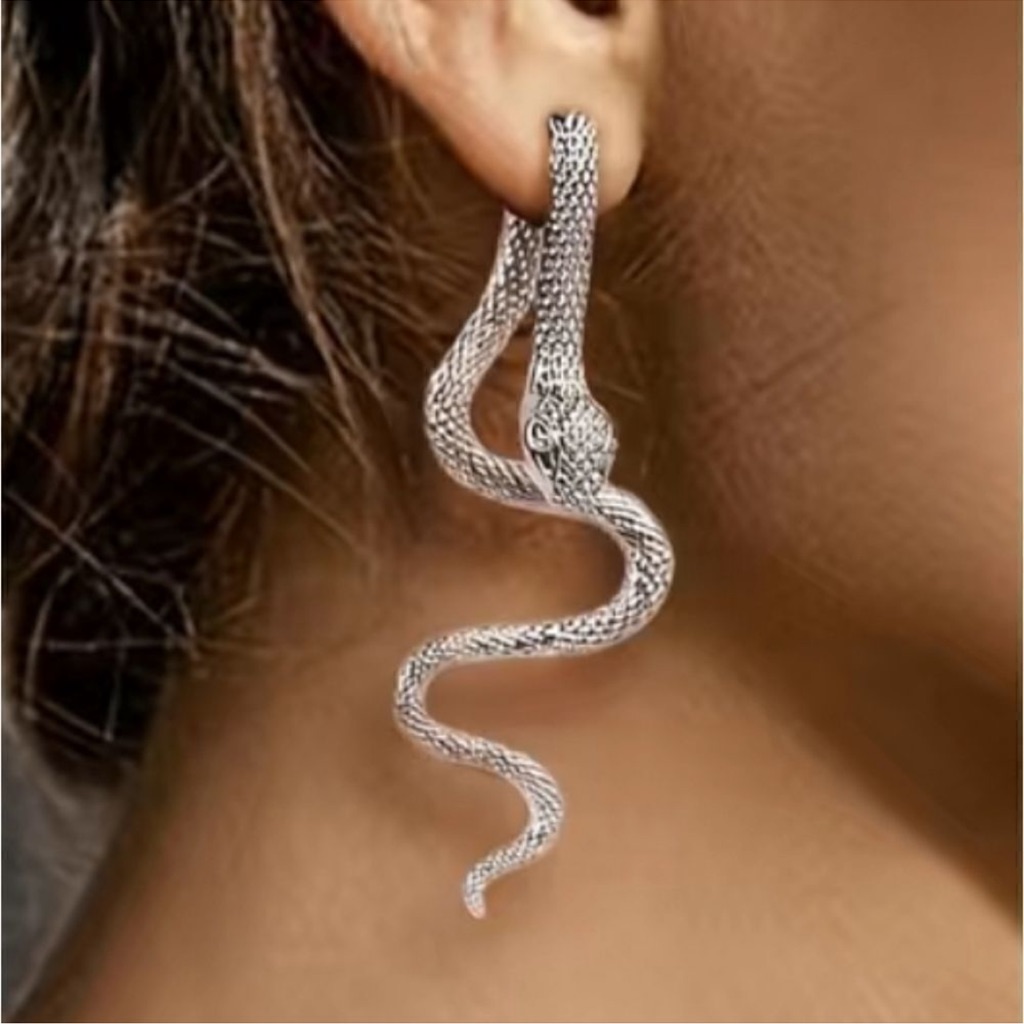 Unique Statement Dangle Earring With Snake Design Stainless Silver ( 1 Pc )